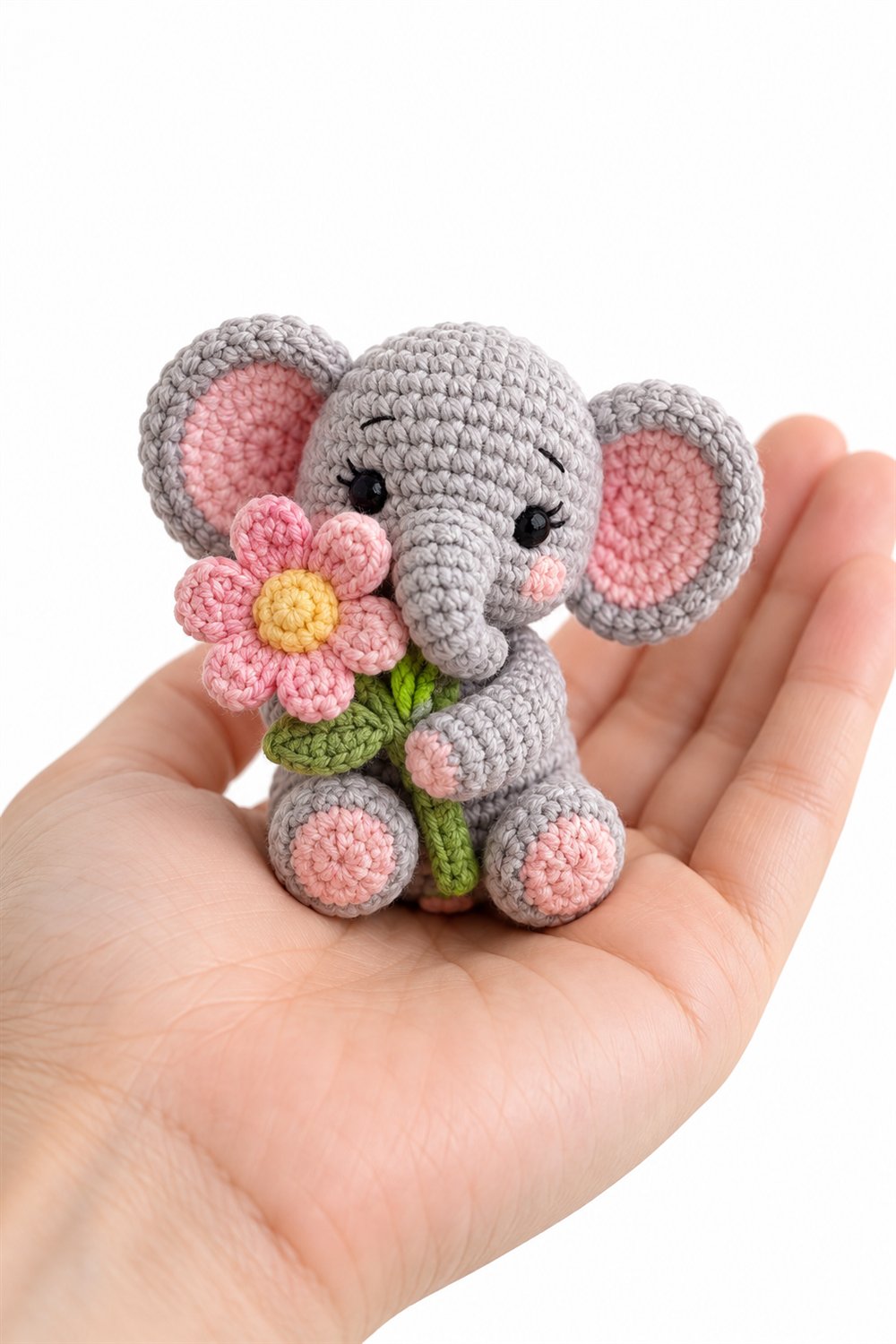 Baby Elephant Hugging A Crochet Flower - Crochet Pattern