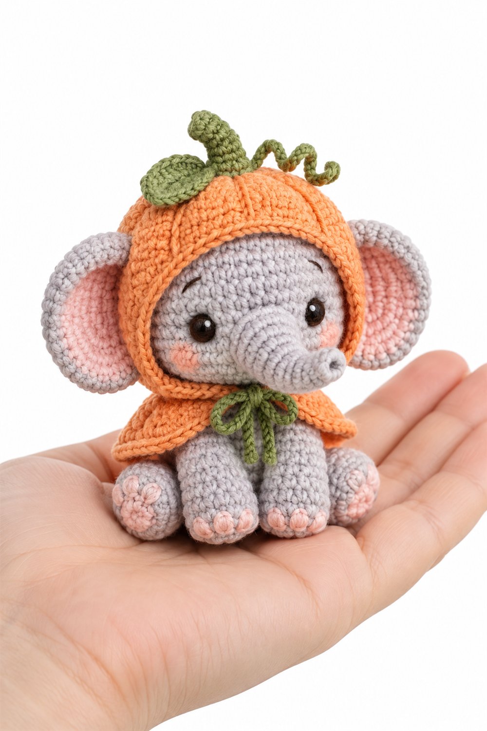 Baby Elephant With Pastel Pumpkin Hood - Amigurumi Pattern