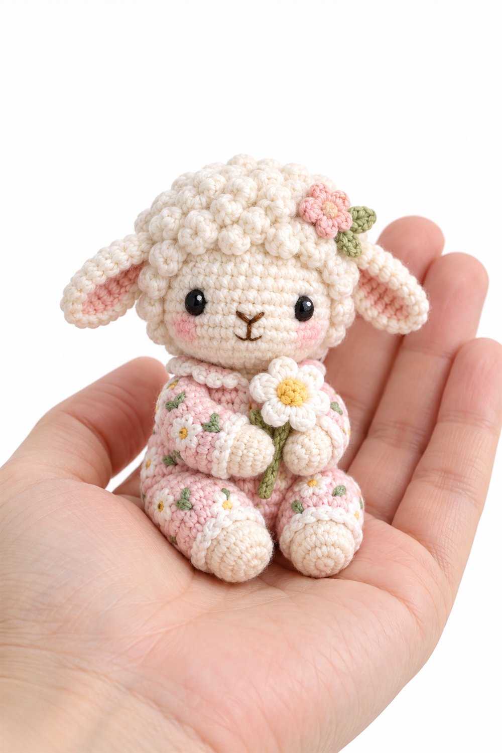 Baby Lamb With Floral Pajamas - Crochet Pattern