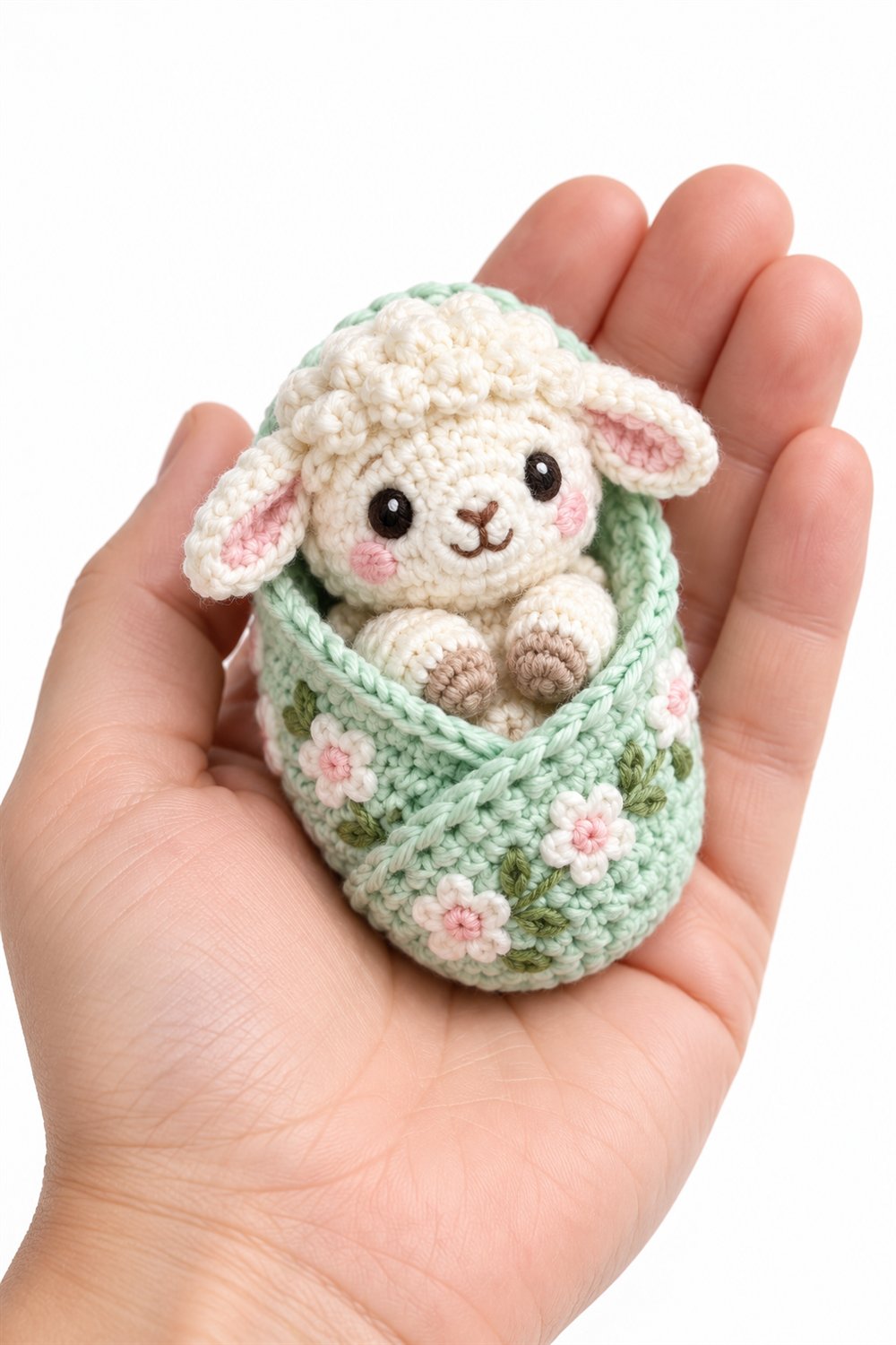DIY Baby Lamb Wrapped In A Mint Floral Blanket - Crochet Tutorial