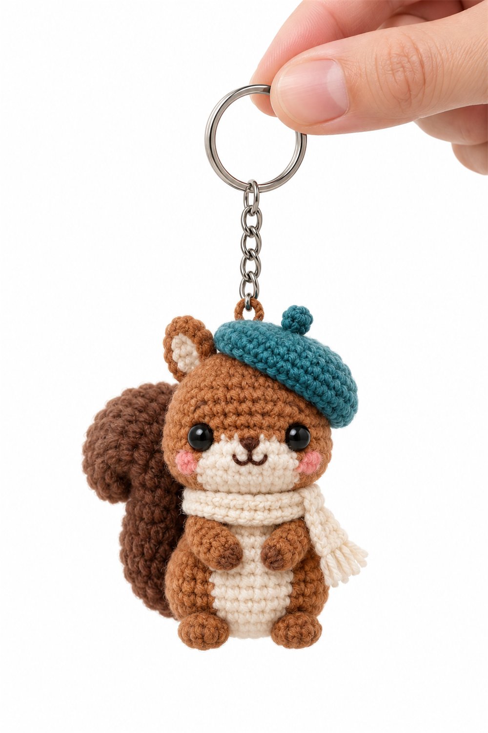 Beret Squirrel Keychain Crochet Guide