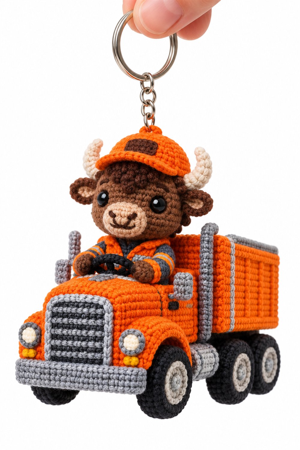 Crochet Bison Driver In Orange Truck - Pattern
