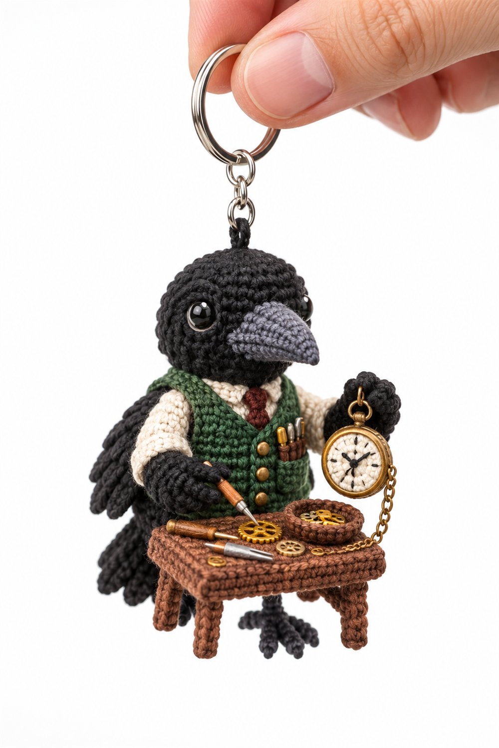 Crochet Black Crow Watchmaker With Green Vest - Pattern