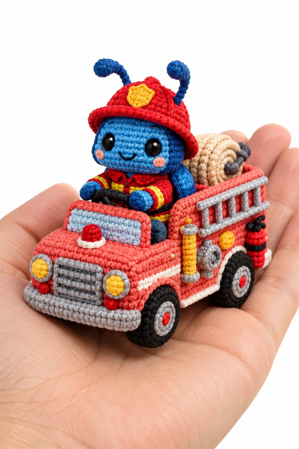 How to Crochet Blue Beetle Firefighter In Coral Truck