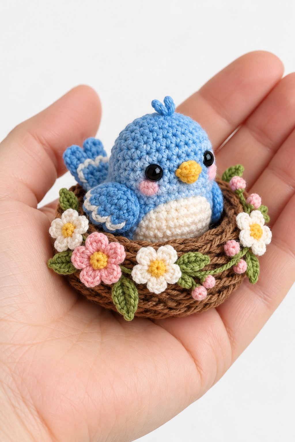 DIY Blue Bird In Flower Nest - Crochet Tutorial