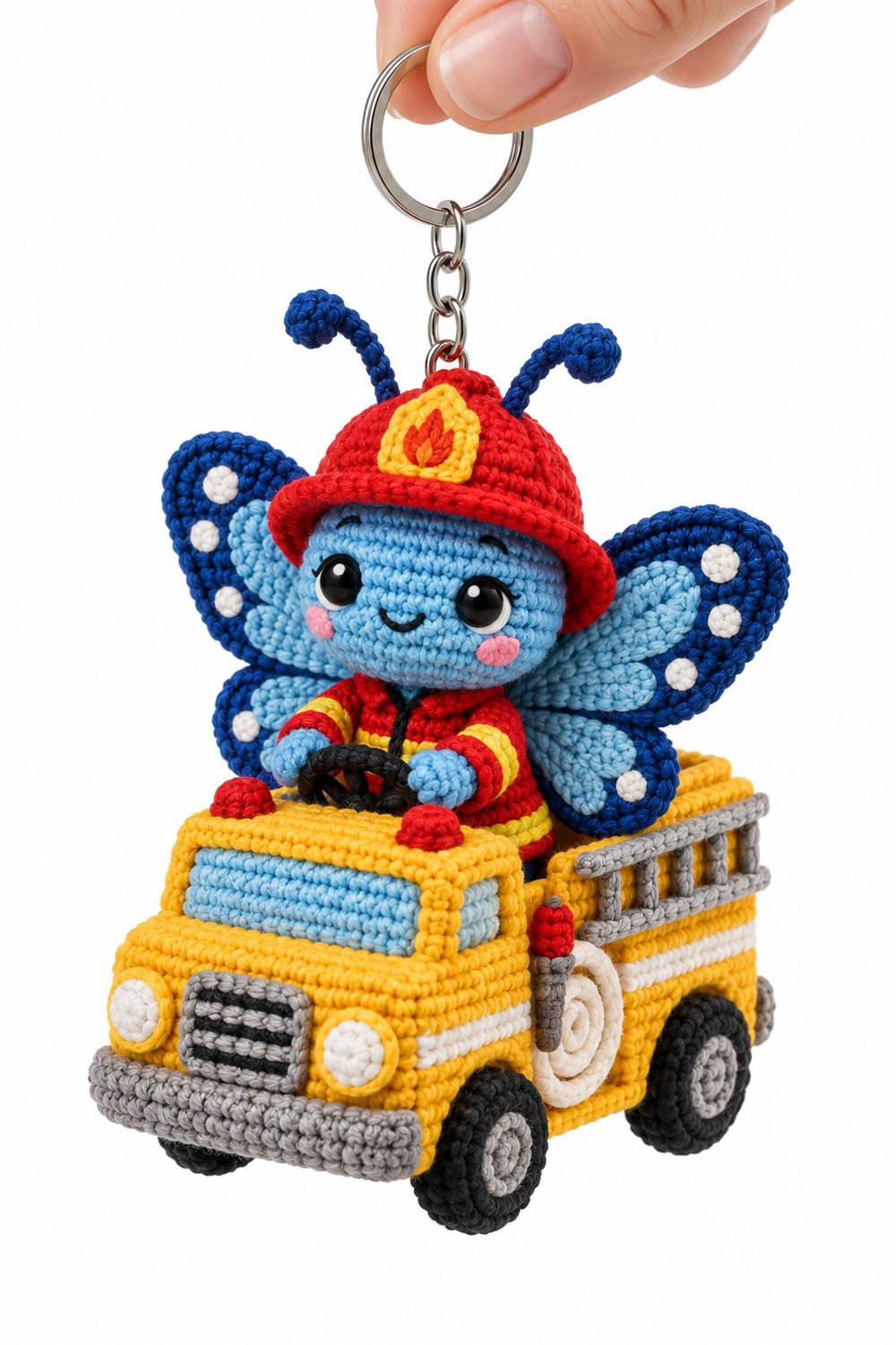 Blue Butterfly Firefighter In Yellow Truck - Crochet Pattern