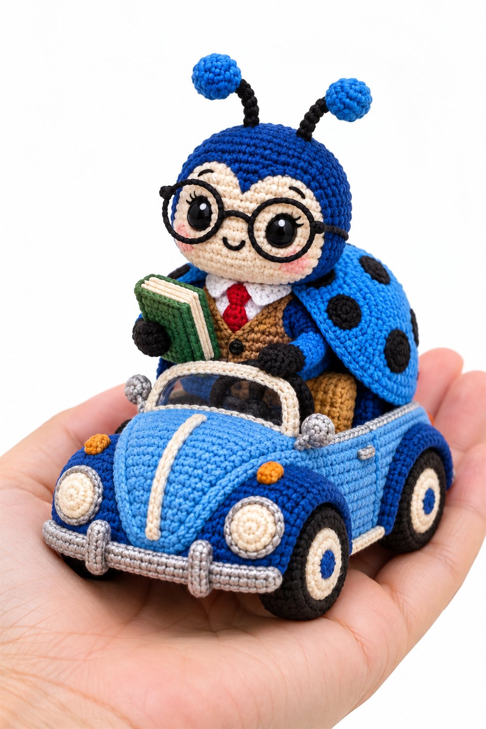 Blue Ladybug Teacher With Glasses And Book - Handmade Pattern