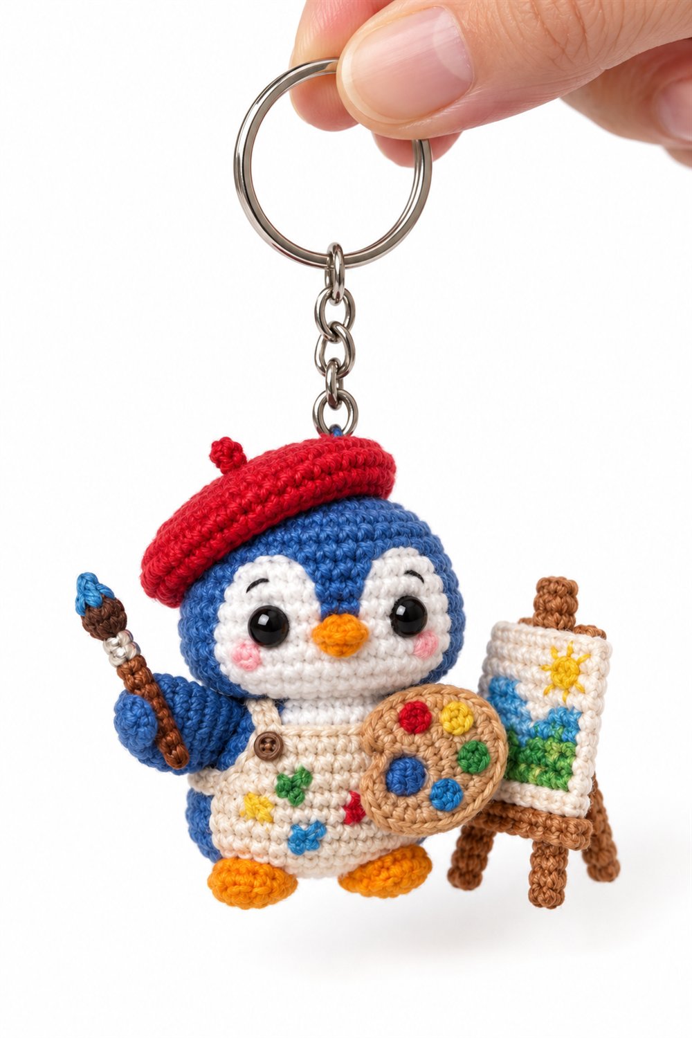 Blue Penguin Painter With Palette And Easel - Handmade Pattern