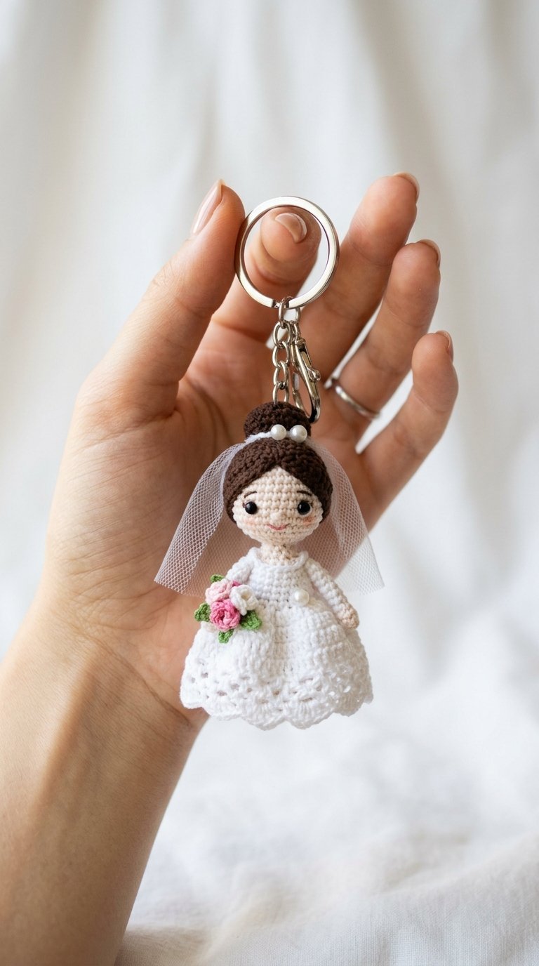 Bride Crochet Keychain In Hand - Free Crochet Pattern