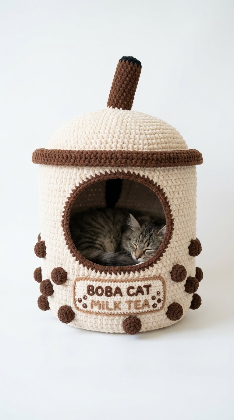 Bubble Tea Crochet Cat House - Free Crochet Pattern