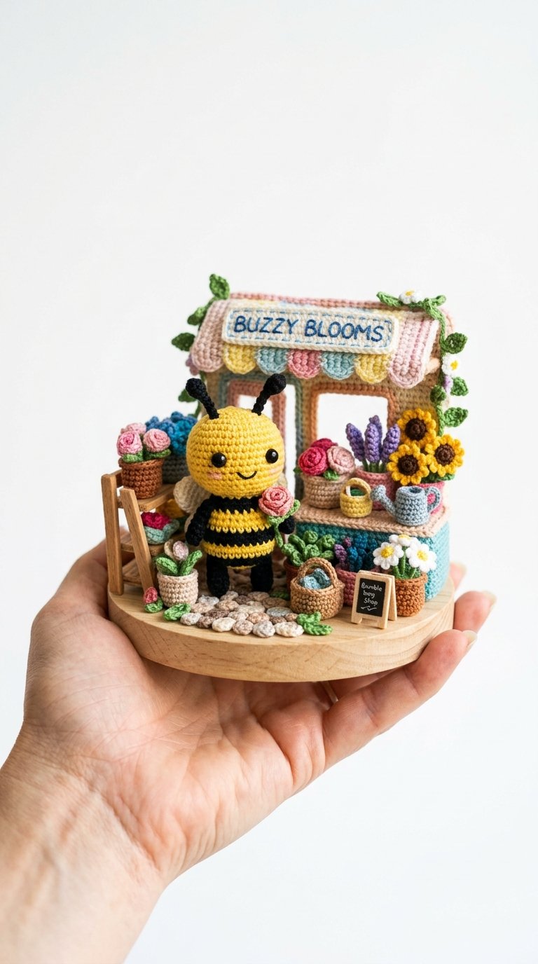Bumblebee Flower Shop Crochet Scene - Free Crochet Pattern