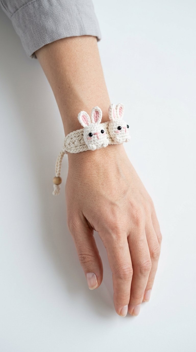 Bunny Crochet Bracelet On Wrist - Free Crochet Pattern