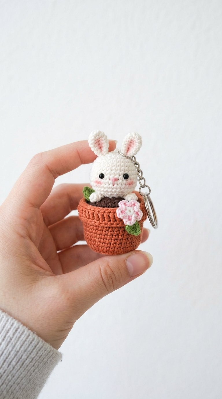 Bunny Crochet Keychain In Hand - Free Crochet Pattern