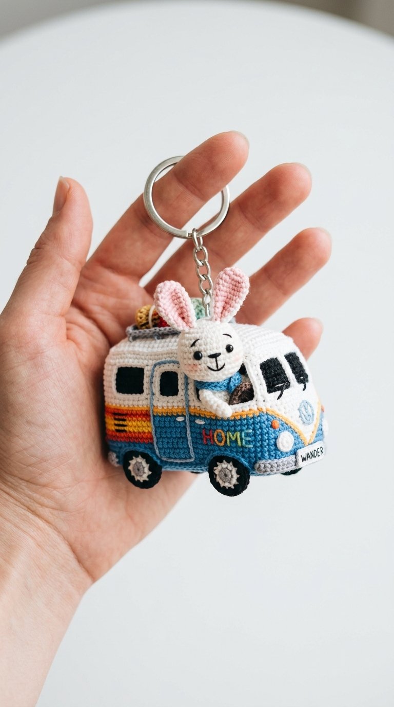 Bunny Driving Camper Van Keychain - Free Crochet Pattern