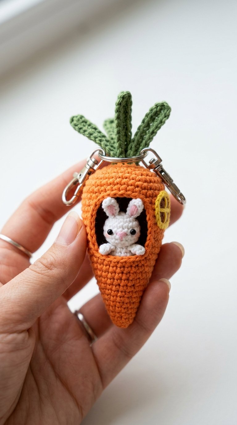 Bunny Inside Carrot House Keychain - Free Crochet Pattern