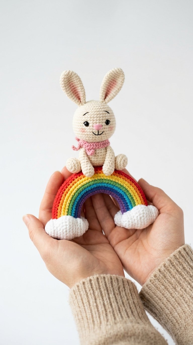 Bunny Riding Rainbow Crochet Ami - Free Crochet Pattern