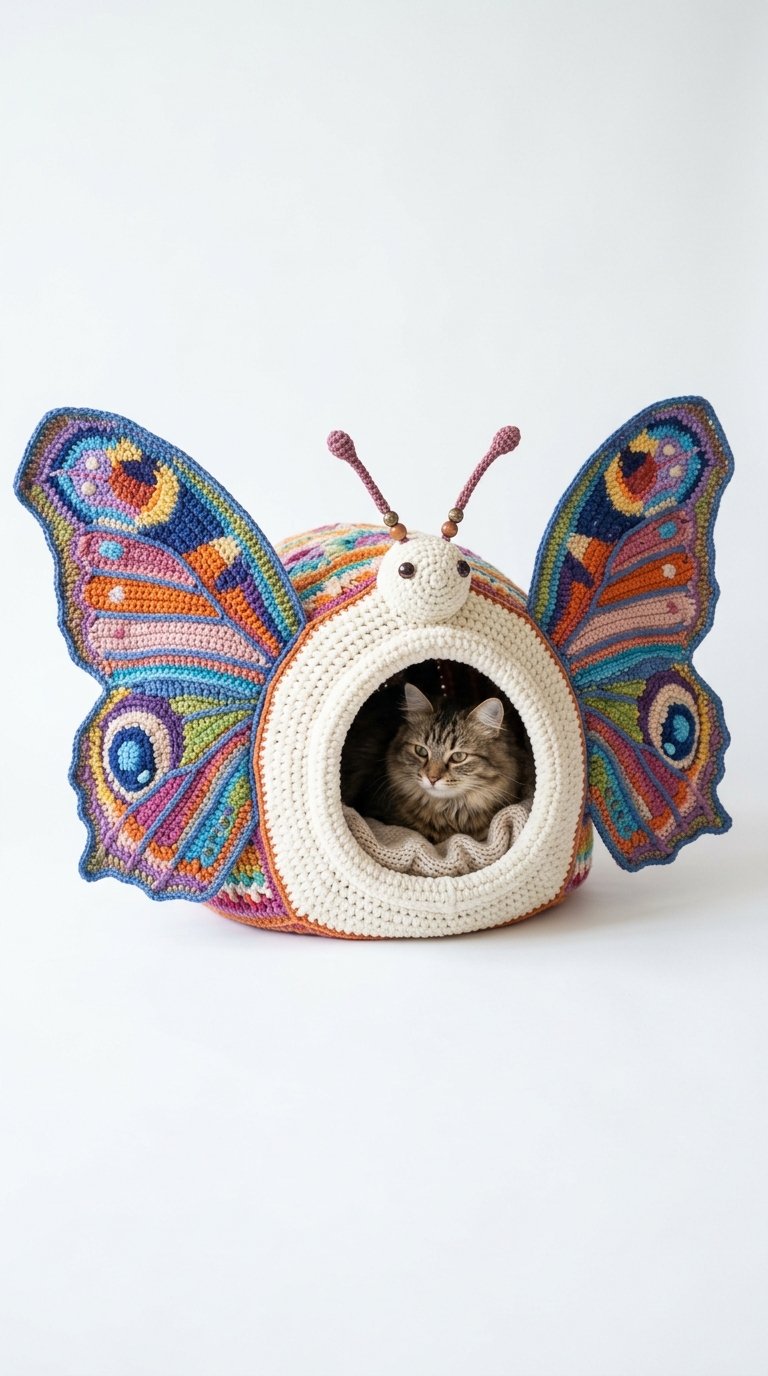 Butterfly Crochet Cat House - Free Crochet Pattern