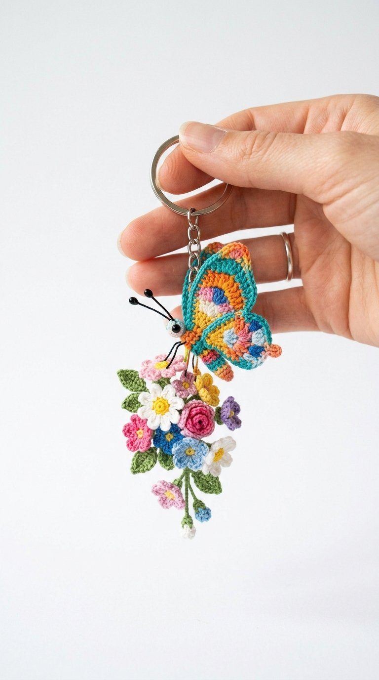 Butterfly Crochet Keychain Flowers - Free Crochet Pattern
