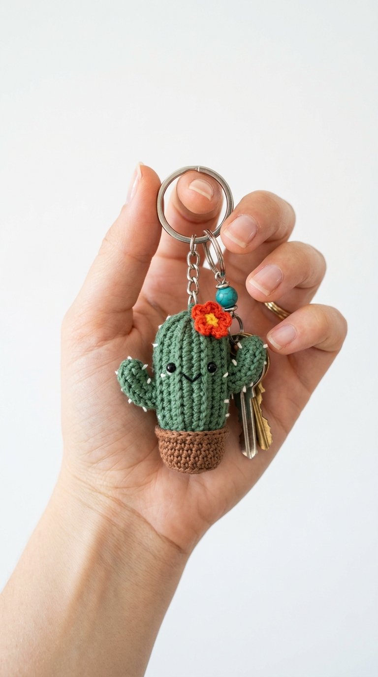 Cactus Crochet Keychain In Hand - Free Crochet Pattern