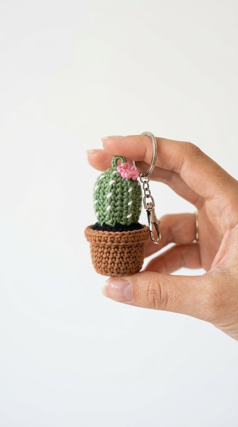 Cactus Pot Crochet Keychain - Free Crochet Pattern