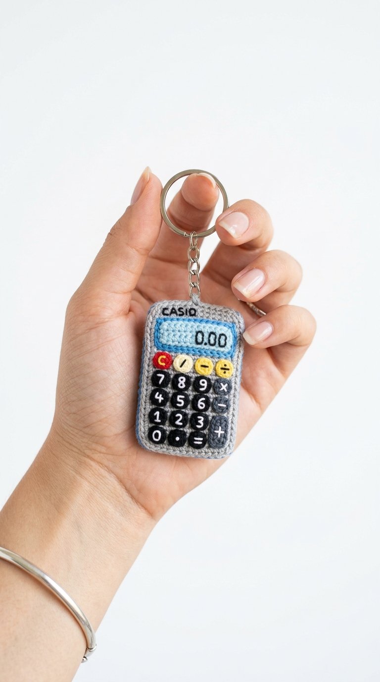 Calculator Crochet Keychain In Hand - Free Crochet Pattern