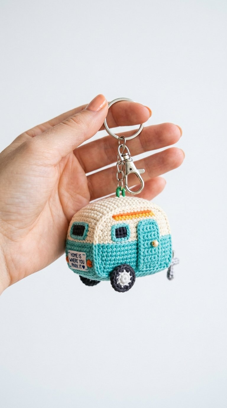 Camper Trailer Crochet Keychain - Free Crochet Pattern
