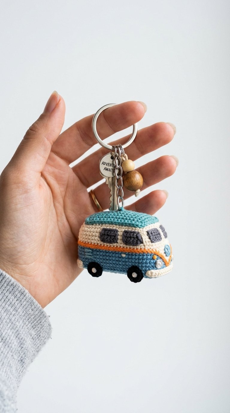 Camper Van Crochet Keychain - Free Crochet Pattern