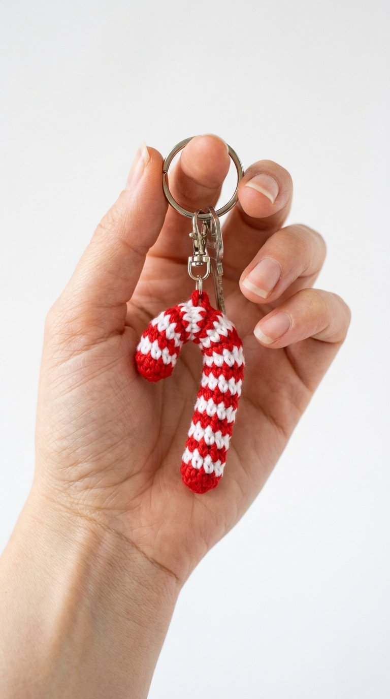 Candy Cane Crochet Keychain Hand - Free Crochet Pattern