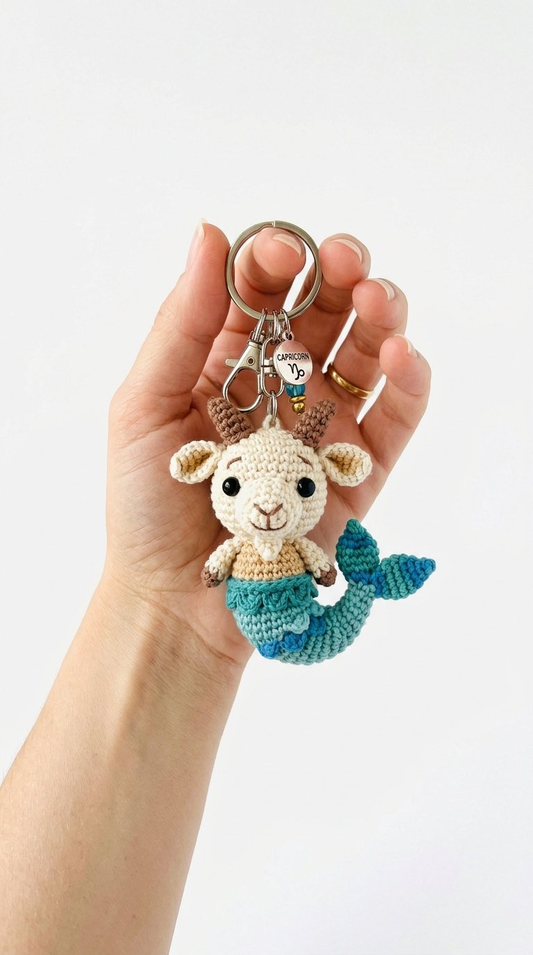 Capricorn Crochet Keychain In Hand - Free Crochet Pattern