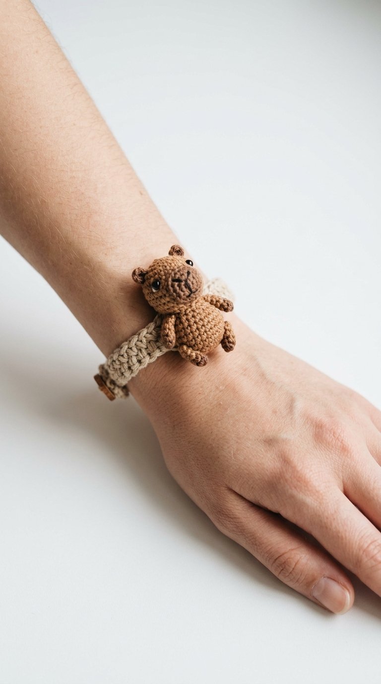 Capybara Crochet Bracelet On Wrist - Free Crochet Pattern