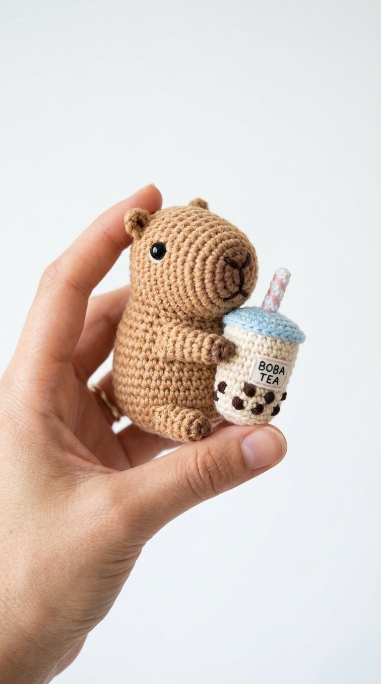 Capybara Hugging Bubble Tea Crochet - Free Crochet Pattern