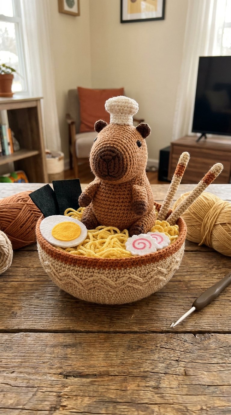 Capybara In Ramen Bowl Crochet - Free Crochet Pattern