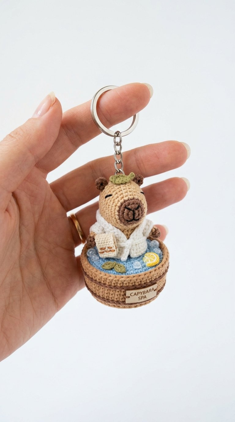 Capybara Keychain In Hand - Free Crochet Pattern