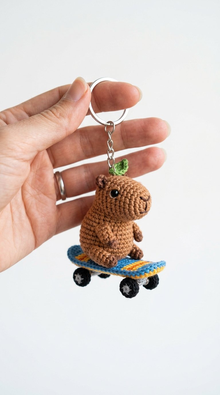 Capybara On Skateboard Keychain - Free Crochet Pattern