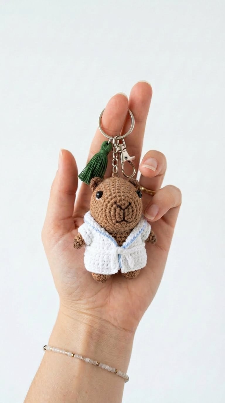 Capybara Spa Day Crochet Keychain - Free Crochet Pattern