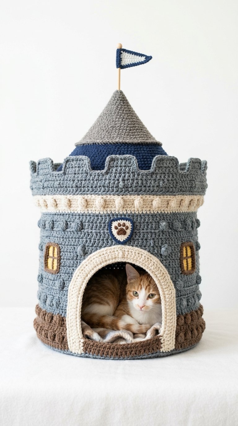 Castle Tower Crochet Cat House - Free Crochet Pattern