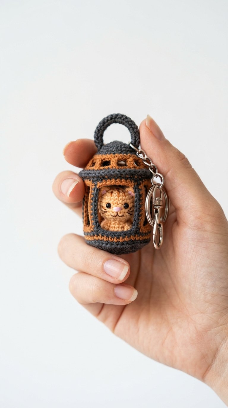 Cat Inside Lantern Crochet Keychain - Free Crochet Pattern