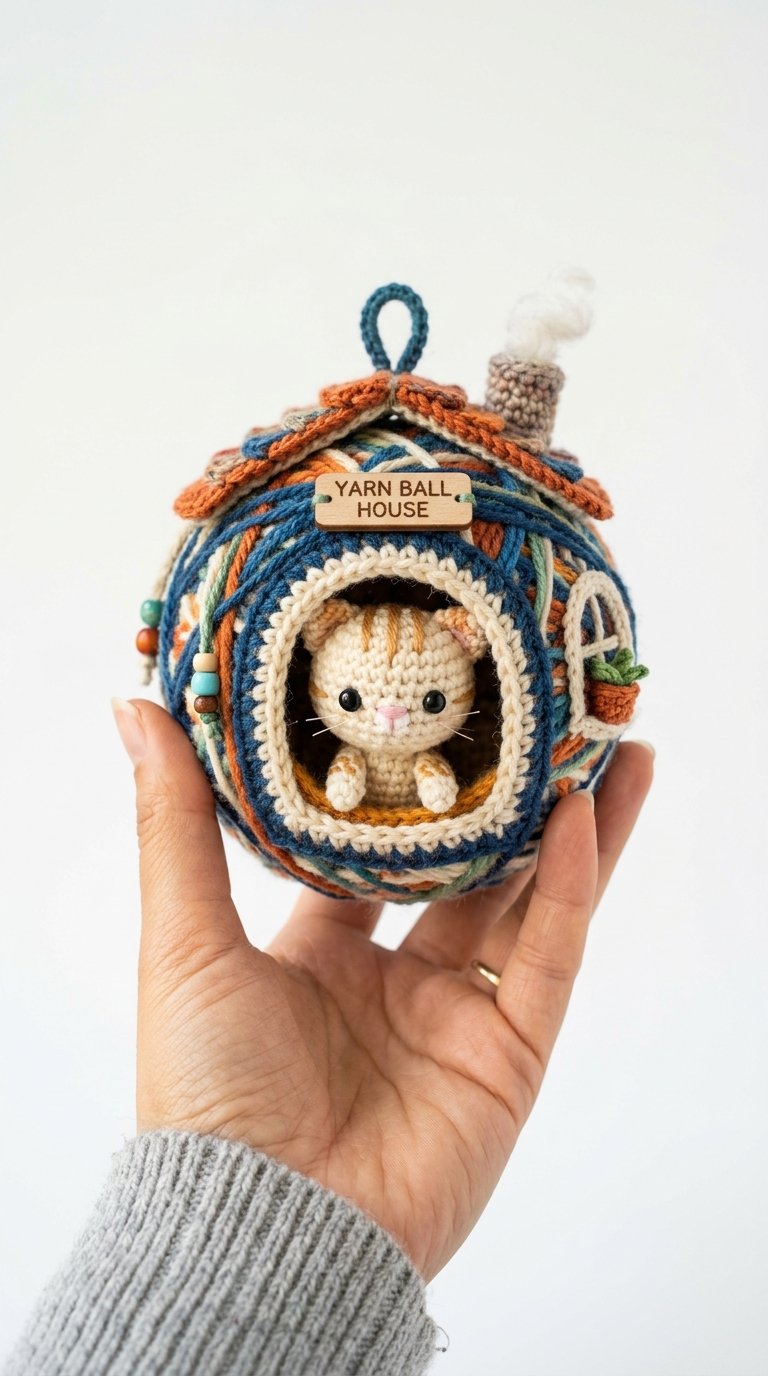 Cat Inside Yarn Ball House - Free Crochet Pattern