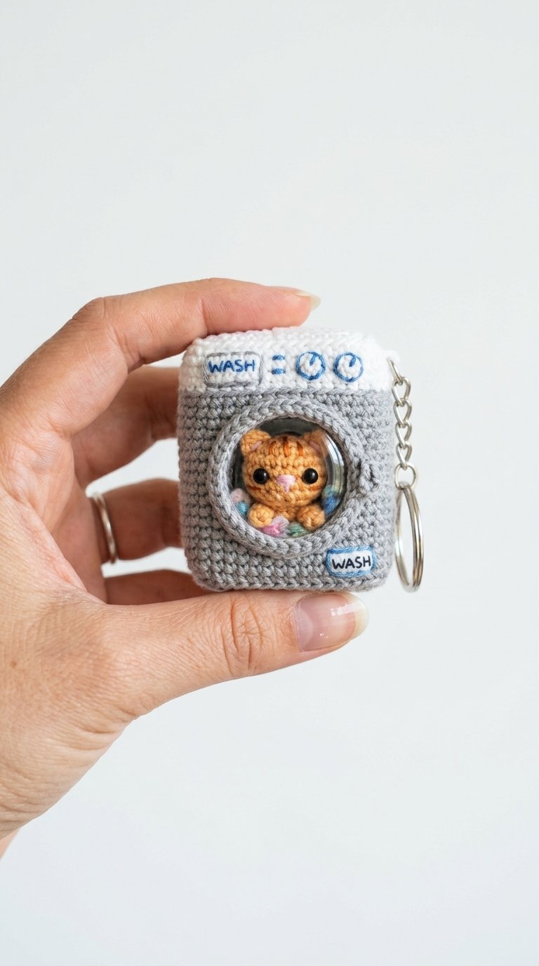 Cat Washing Machine Crochet Keyc - Free Crochet Pattern