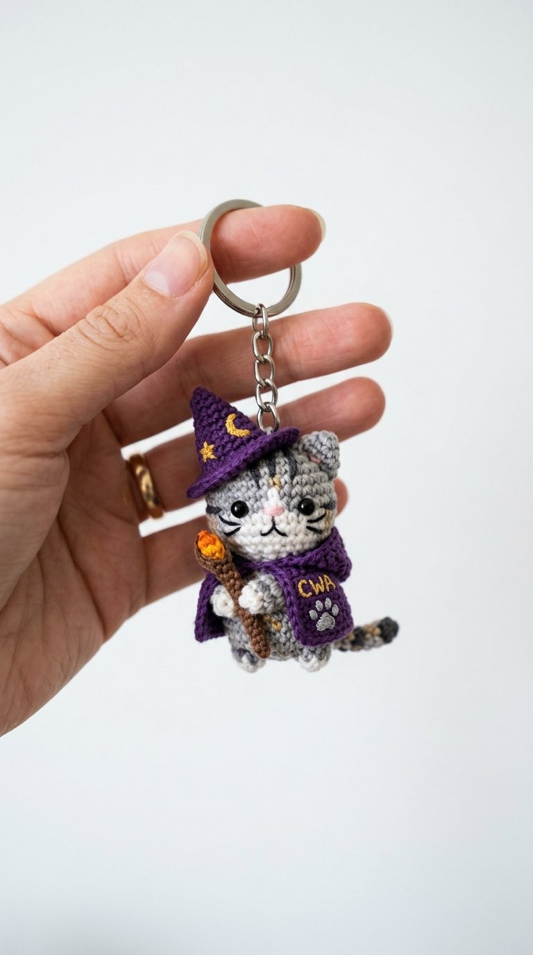 Cat Wizard Academy Crochet Keychain - Free Crochet Pattern