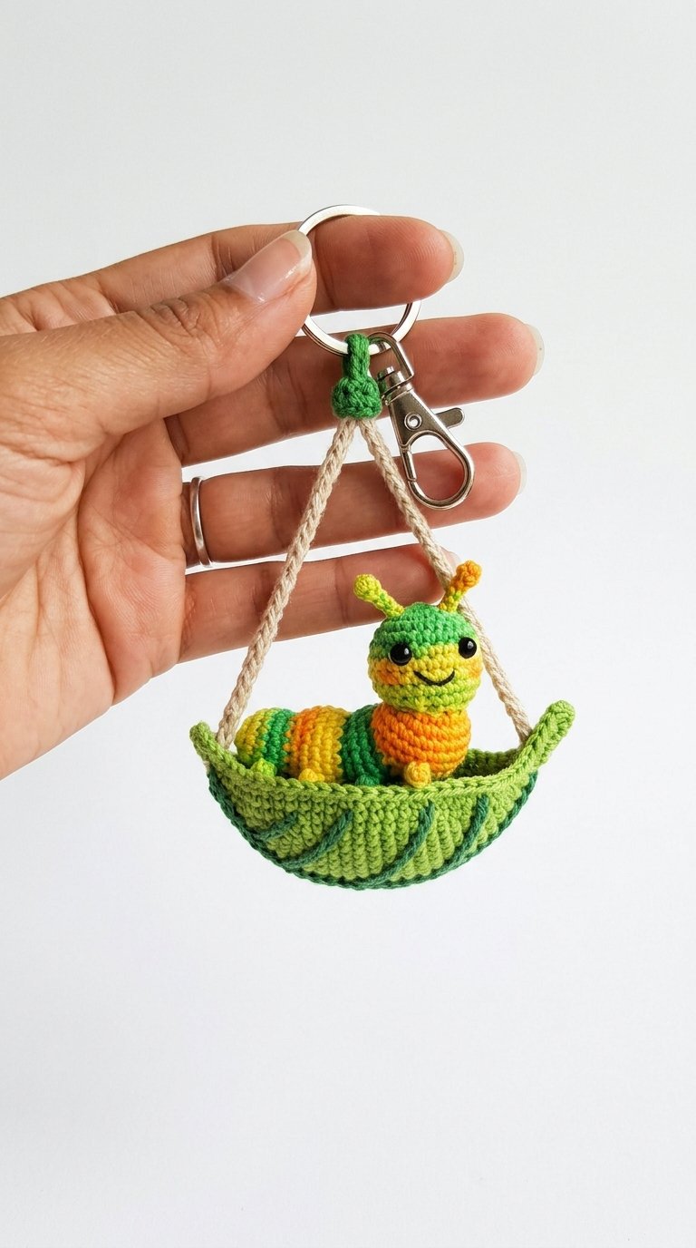Caterpillar On Leaf Keychain - Step by Step
