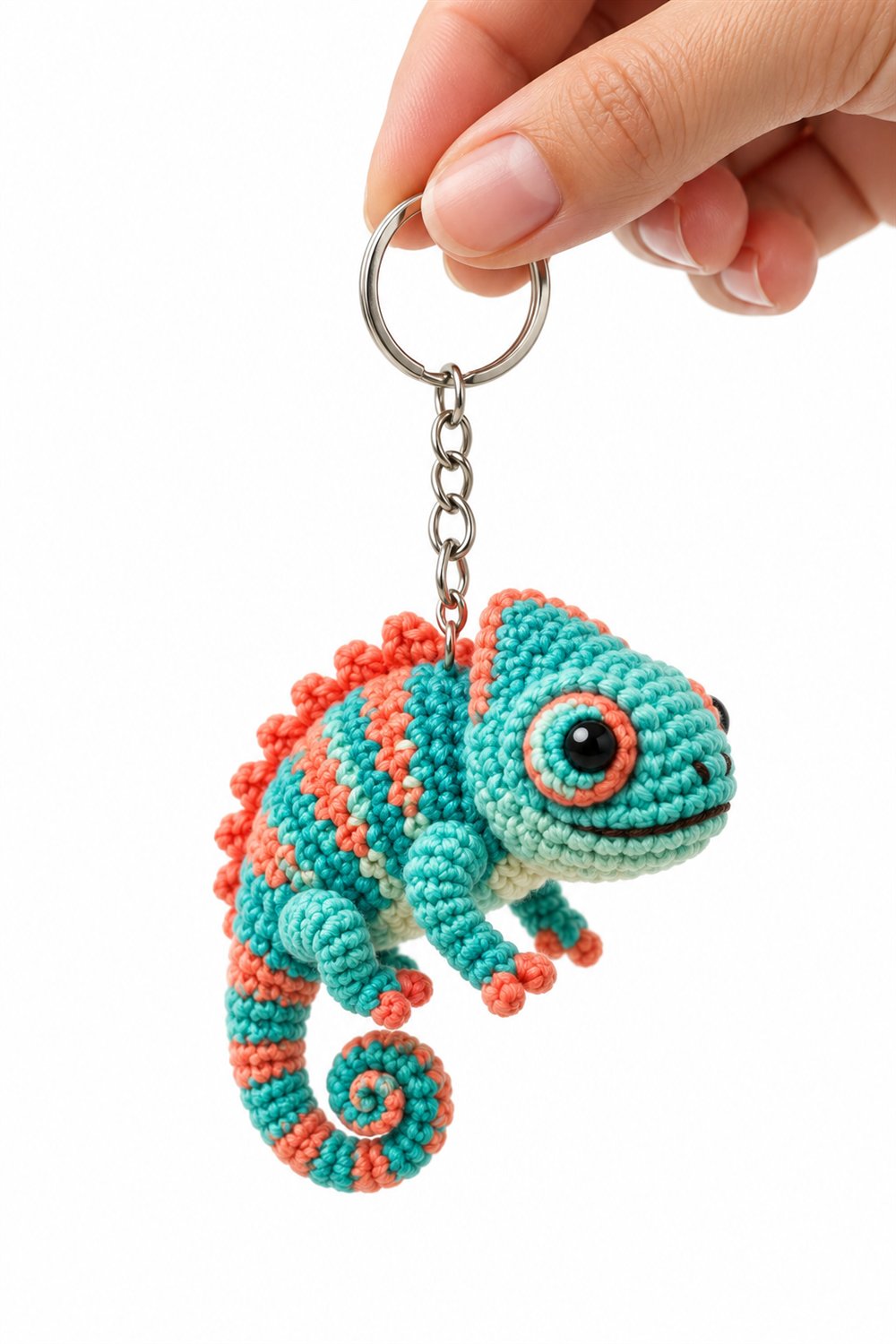 Chameleon In Turquoise And Coral Tones Crochet Guide