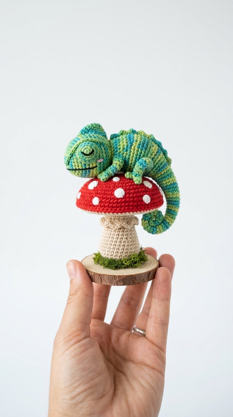 Chameleon Sleeping On Mushroom C - Amigurumi Pattern