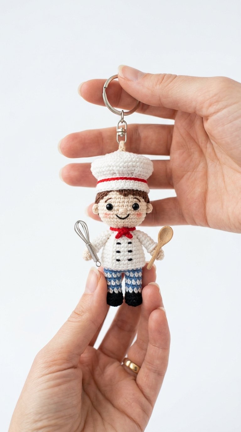 DIY Chef Crochet Keychain In Hand - Crochet Tutorial