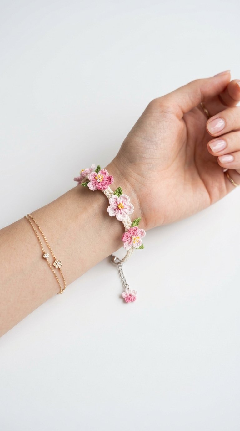 Cherry Blossom Crochet Bracelet - Easy Crochet