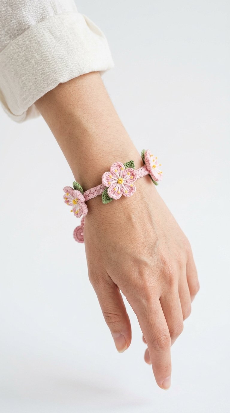 Cherry Blossom Crochet Bracelet - Easy Crochet