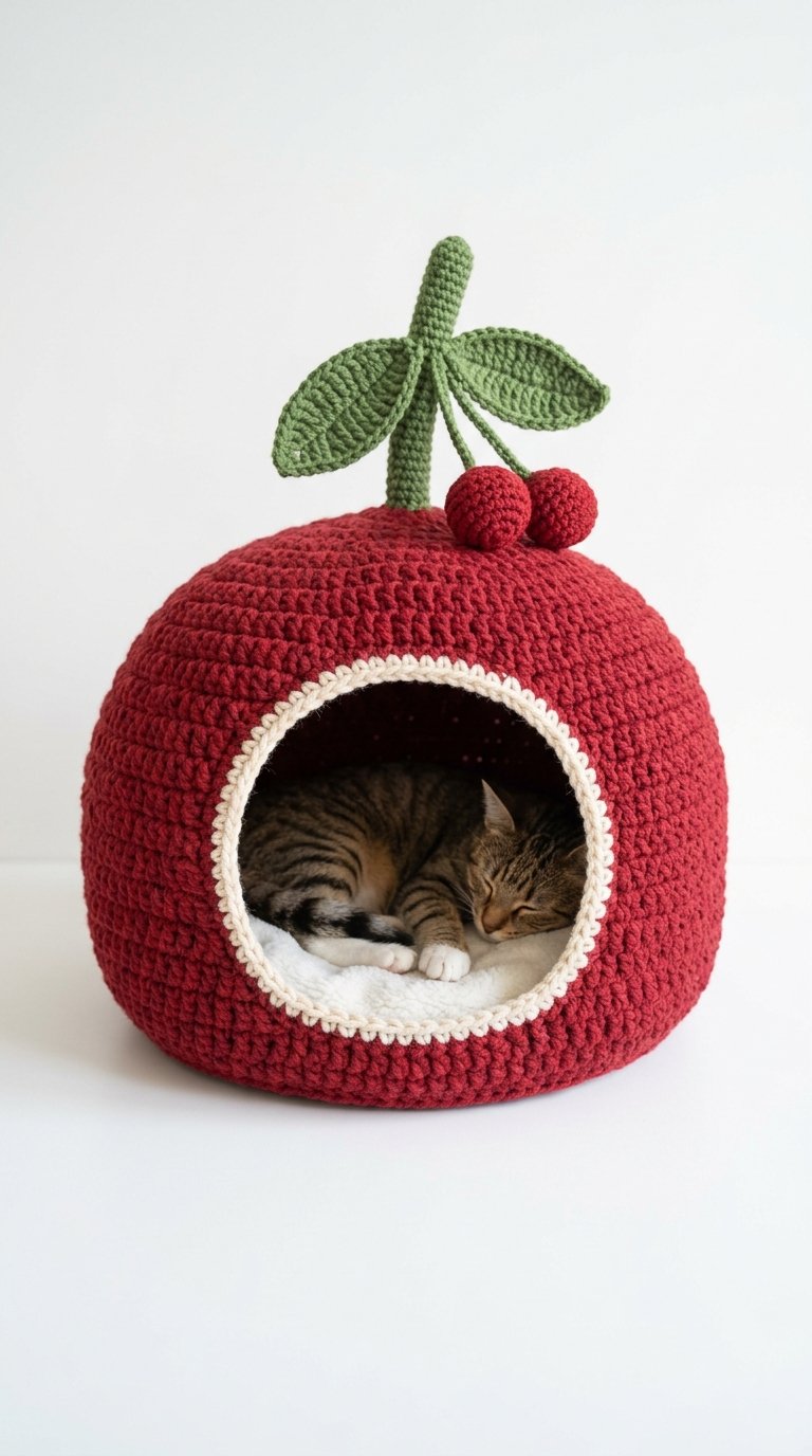 Cherry Crochet Cat House - PDF Pattern