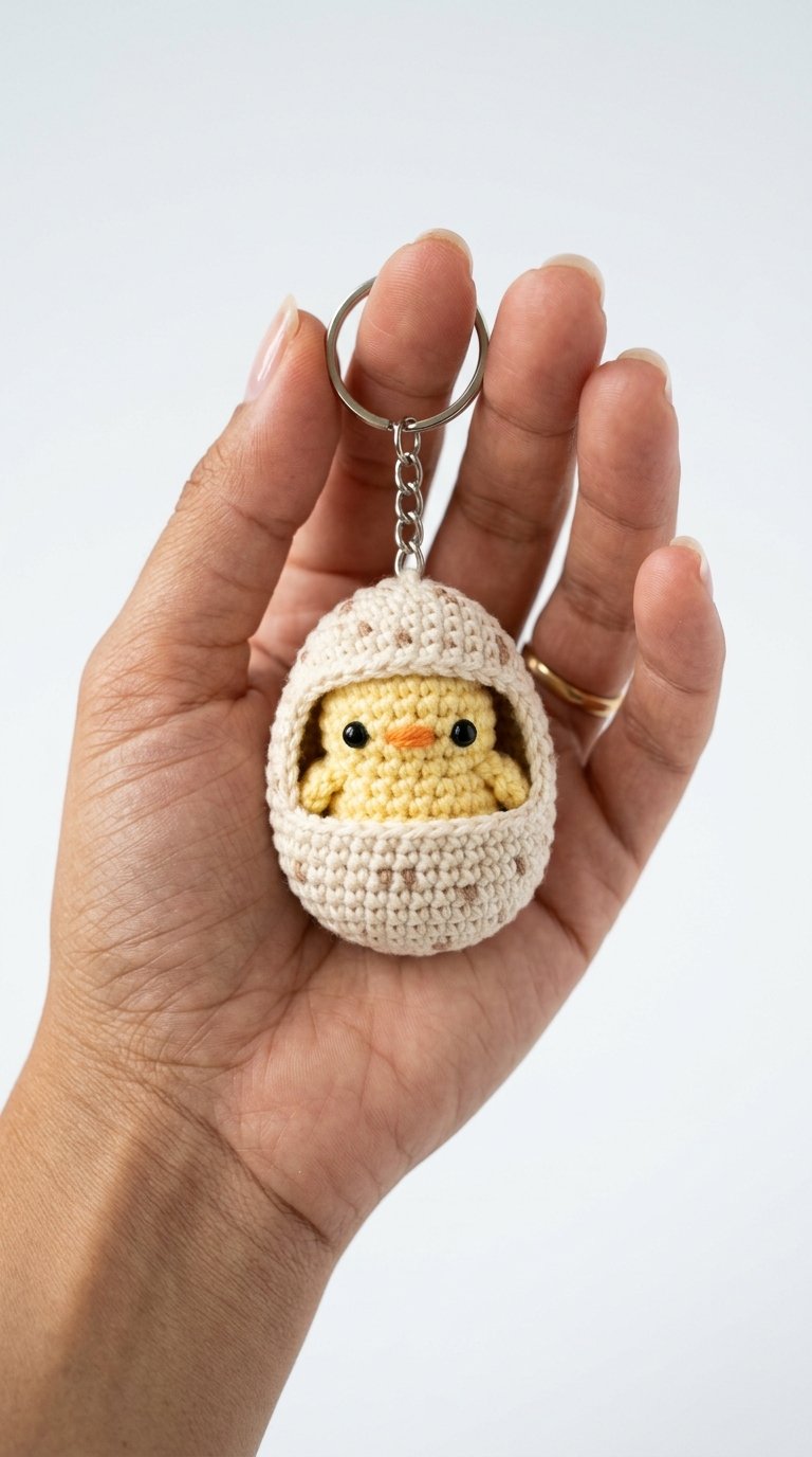 Chick Inside Eggshell Keychain - Crochet Pattern