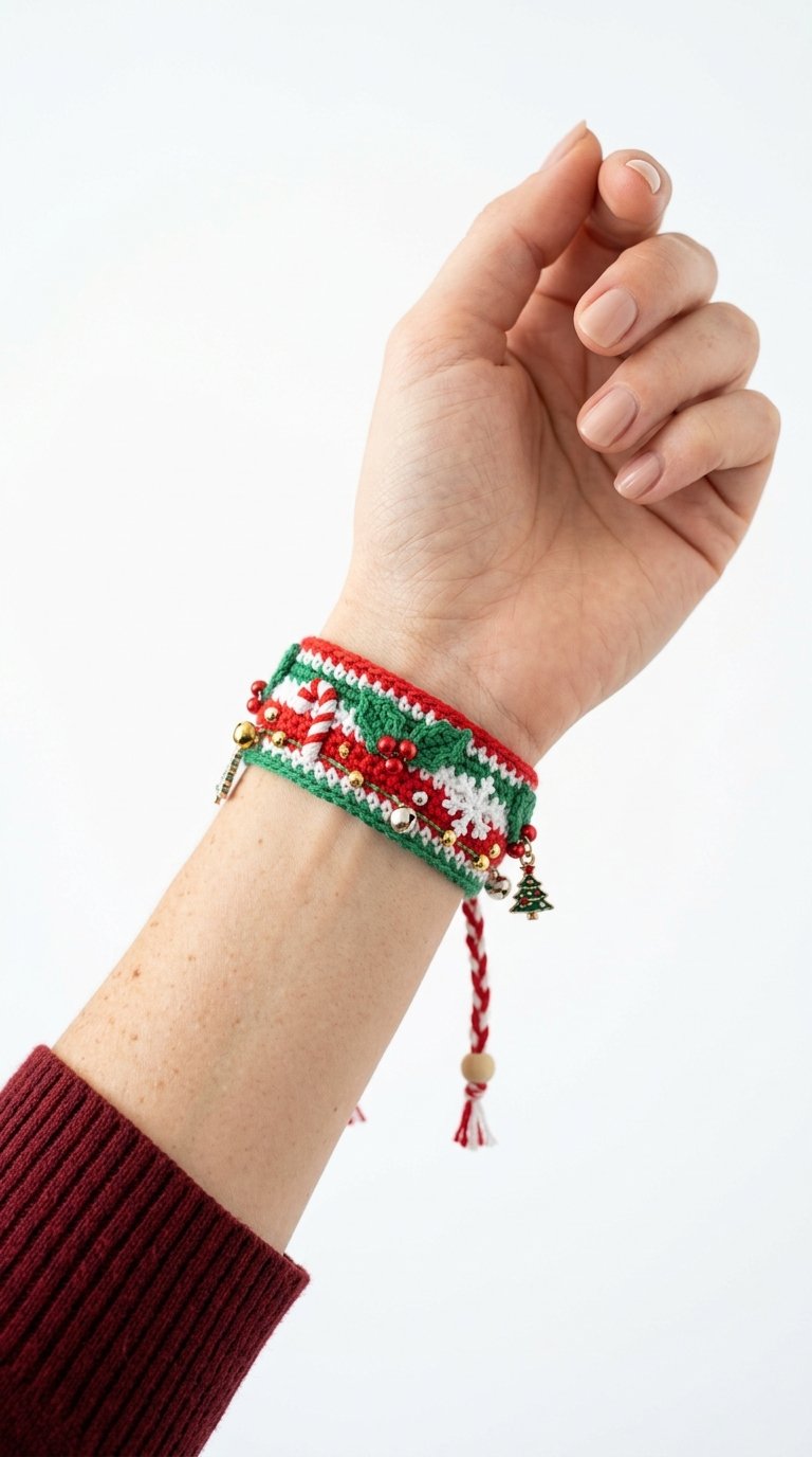Crochet Christmas Crochet Bracelet On Wrist - Pattern