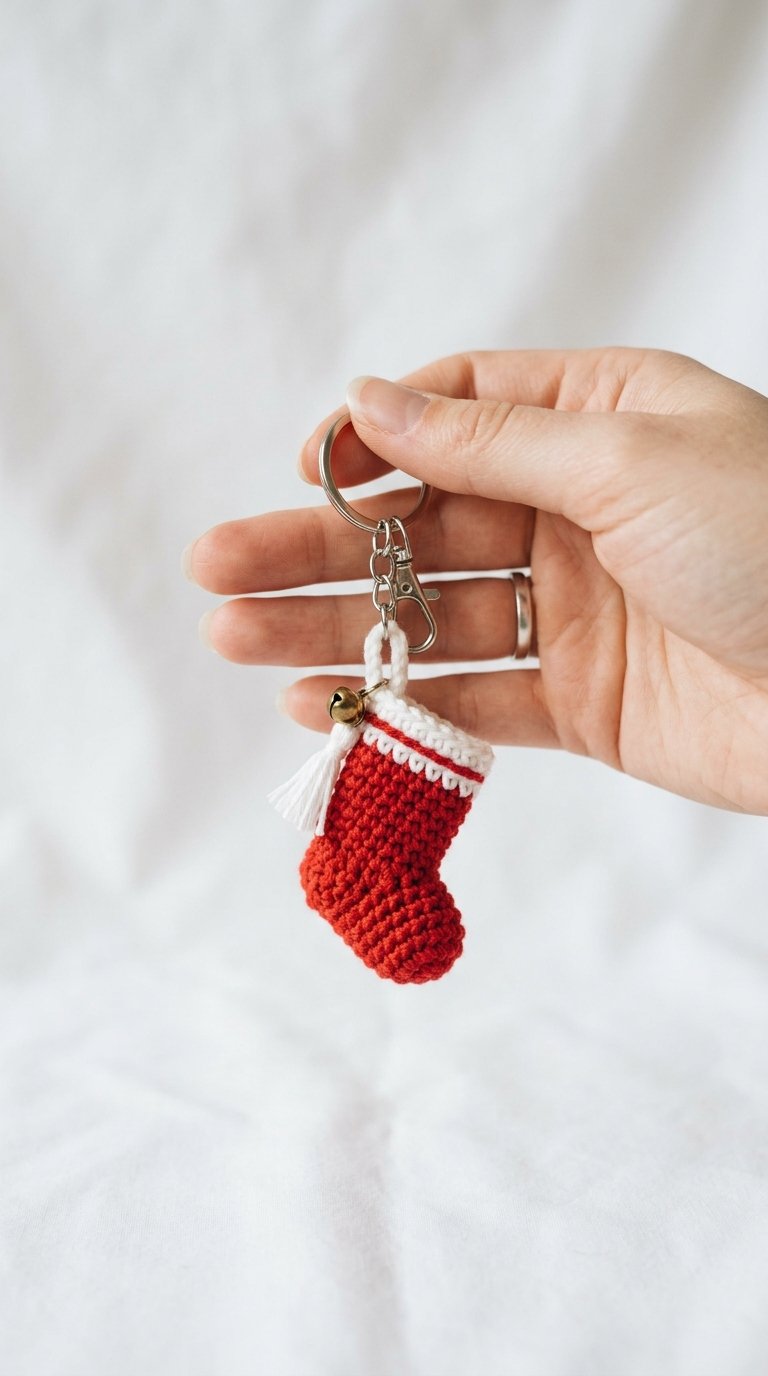 Christmas Stocking Crochet Keychain - Easy Crochet
